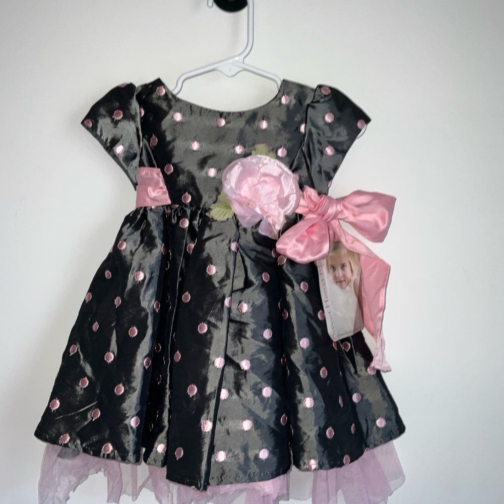 NWT - Sweat Heart Rose, Black and pink polka dot dress Size 9 - 12 Months